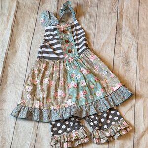Floral Striped Kids Romper with Polka Dot Bottoms